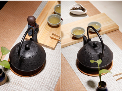 新款礼品铸铁涂层茶具秋天枫叶形日本南部工艺老铁壶冲茶壶功夫茶
